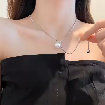 大圓珍珠×抽拉式長項鍊×共二色