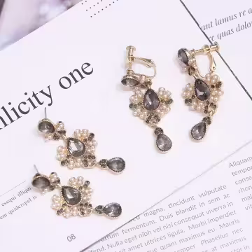 鐵灰晶鑽巴洛克珍珠×吊墜耳環