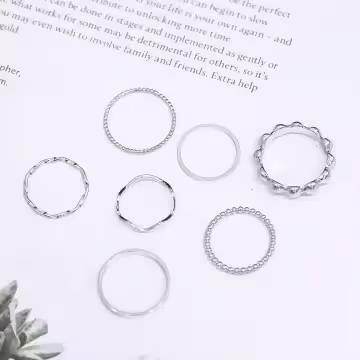 極簡金屬波堤×七套件戒指組×銀色