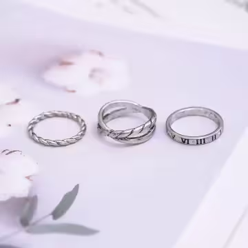 復古羅馬刻字×三套件戒指組