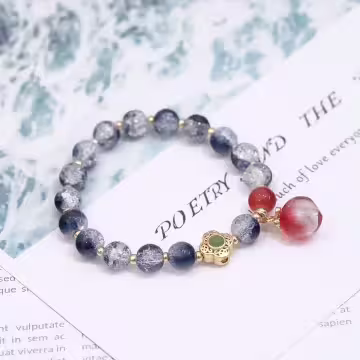 深藍爆晶糖心蜜桃&times;固定式串珠手鍊