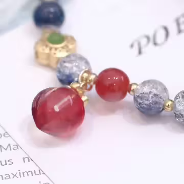 深藍爆晶糖心蜜桃&times;固定式串珠手鍊