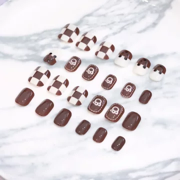 棋盤咖啡小熊亮面×穿戴式手指甲片×二十四入.avif