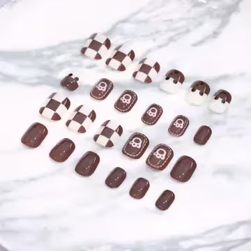 棋盤咖啡小熊亮面×穿戴式手指甲片×二十四入