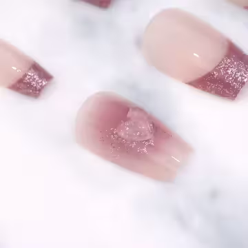 法式閃粉珍珠亮面×穿戴式手指甲片×二十四入