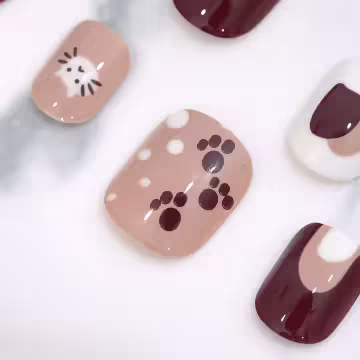 咖啡塗鴨貓咪亮面×穿戴式手指甲片×二十四入