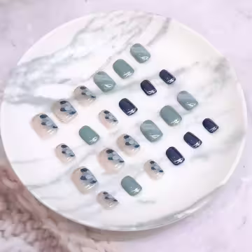 冰藍山茶花亮面×穿戴式手指甲片×二十四入