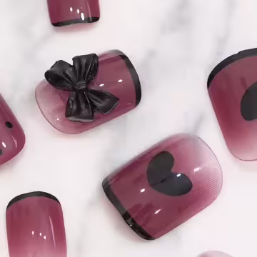 黑莓法式蝴蝶結亮面×穿戴式手指甲片×二十四入