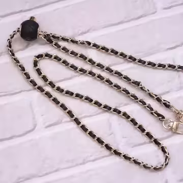 小香風鍊條皮革×手機斜背雙勾掛繩×黑色