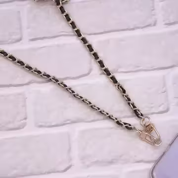 小香風鍊條皮革×手機斜背雙勾掛繩×黑色