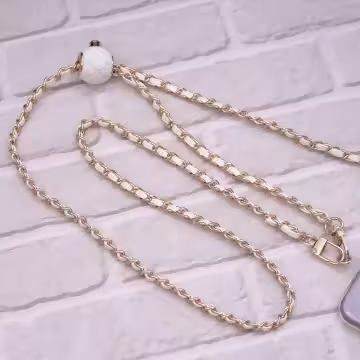 小香風鍊條皮革×手機斜背雙勾掛繩×白色