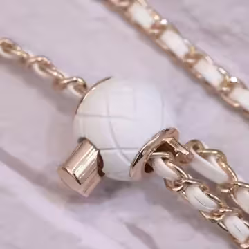 小香風鍊條皮革×手機斜背雙勾掛繩×白色