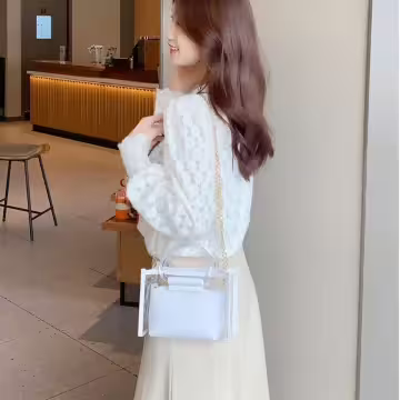 雙層可拆透明提把×鍊條斜背包×棕咖