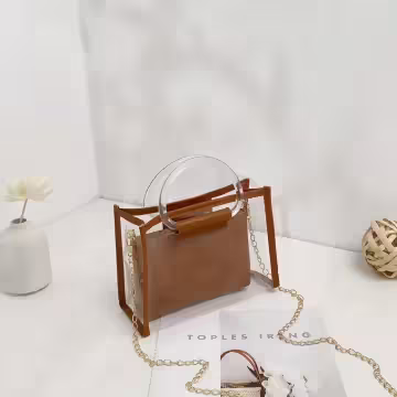 雙層可拆透明提把×鍊條斜背包×棕咖