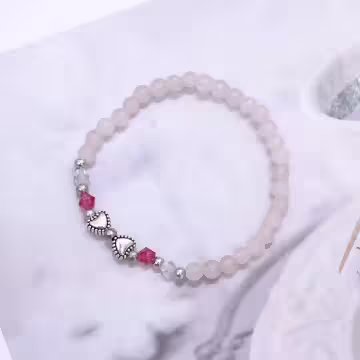 細串粉水晶愛心&times;固定式串珠手鍊