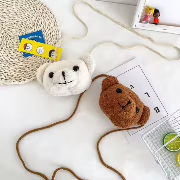 絨毛熊寶寶×棉繩斜背包×棕咖