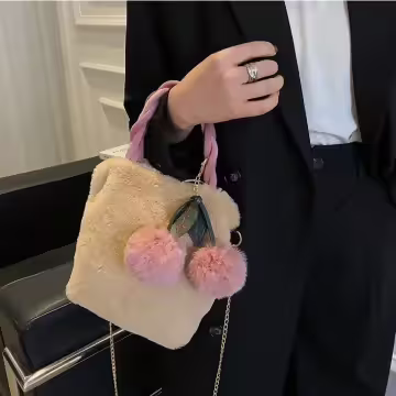 毛絨櫻桃小拎包×鍊條斜背包×棕咖