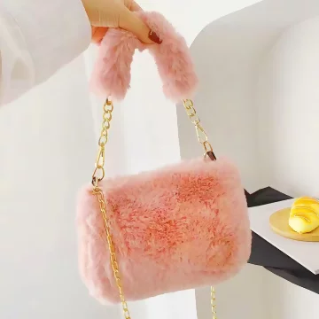 手提小巧毛絨絨×鍊條斜背包×橘粉.avif