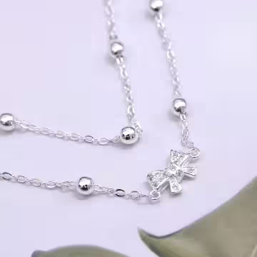 925銀飾×蝴蝶結圓珠×雙層手鍊