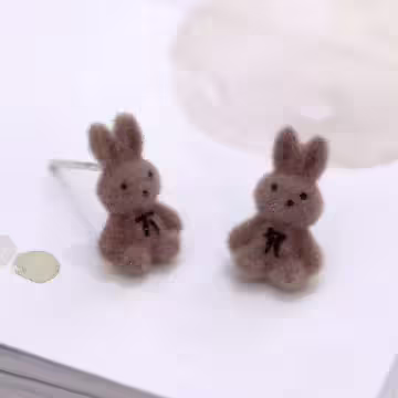 絨毛小兔領結珍珠×三套件耳環組