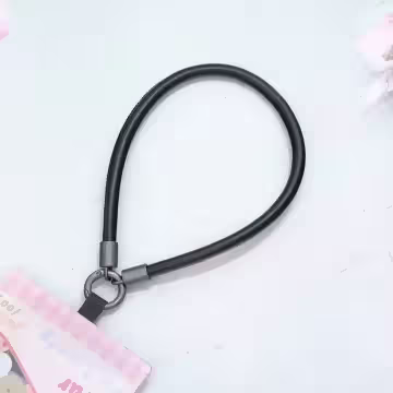 單色簡約皮革×手機腕帶掛繩×黑色