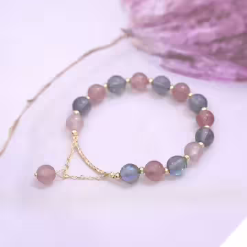 草莓灰晶石彎管垂珠×固定式串珠手鍊