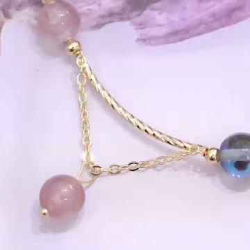 草莓灰晶石彎管垂珠×固定式串珠手鍊