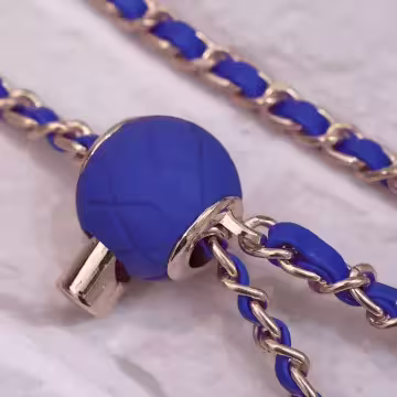 小香風鍊條皮革×手機斜背雙勾掛繩×藍色