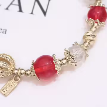 聖誕雪花紅金琉璃&times;固定式串珠手鍊