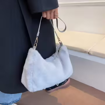 毛絨小單肩×肩背袋×灰色