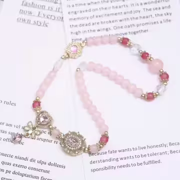 甜心華麗粉紅蝴蝶結×雙層串珠手鍊