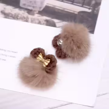 暖咖毛線蝴蝶結毛球×吊墜耳環