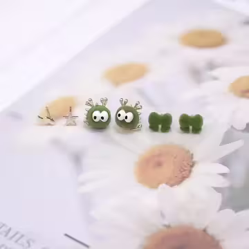 絨毛呆萌小怪獸×三套件耳環組×綠色