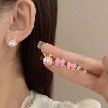 絨毛呆萌小怪獸×三套件耳環組×粉紅.avif