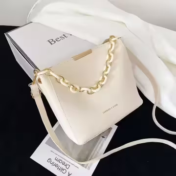 時尚鍊條桶包×斜背包×白色