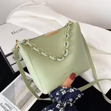 時尚鍊條桶包×斜背包×綠色