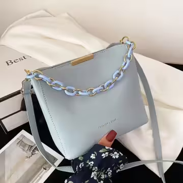 時尚鍊條桶包×斜背包×藍色