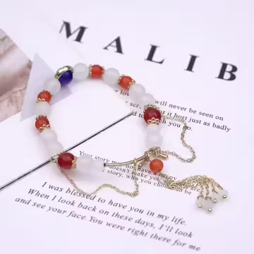 藍白紅相漸流蘇×固定式串珠手鍊