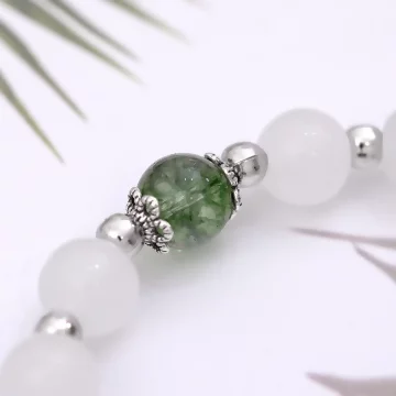 煙染黛綠白晶花朵×固定式串珠手鍊 .avif