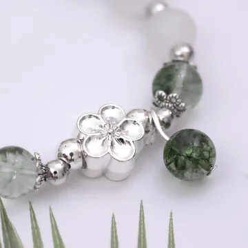 煙染黛綠白晶花朵×固定式串珠手鍊 .avif