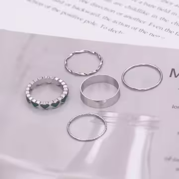 綠心雅優龐克×五套件戒指組×銀色