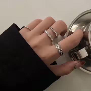 波紋羅馬數字×四套件戒指組×銀色