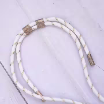 可調節雙環×金色×金蔥白色布滌綸繩×手機斜背雙勾掛繩×金白色