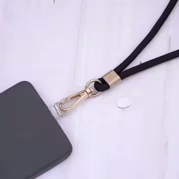 可調節雙環×金色×黑色布滌綸繩×手機斜背雙勾掛繩×金黑色
