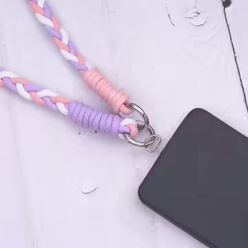 撞色麻花辮×手機斜背雙勾掛繩×粉紫