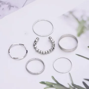 小碎銀簡約波浪×六套件戒指組×銀色.avif