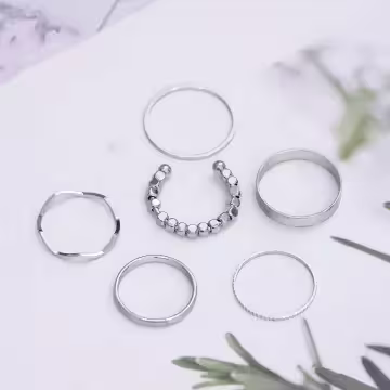 小碎銀簡約波浪×六套件戒指組×銀色