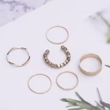 小碎金簡約波浪×六套件戒指組×金色