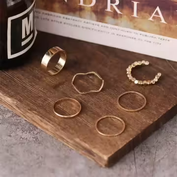 小碎金簡約波浪×六套件戒指組×金色