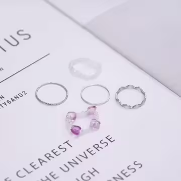 愛心小串珠×五套件戒指組×桃粉